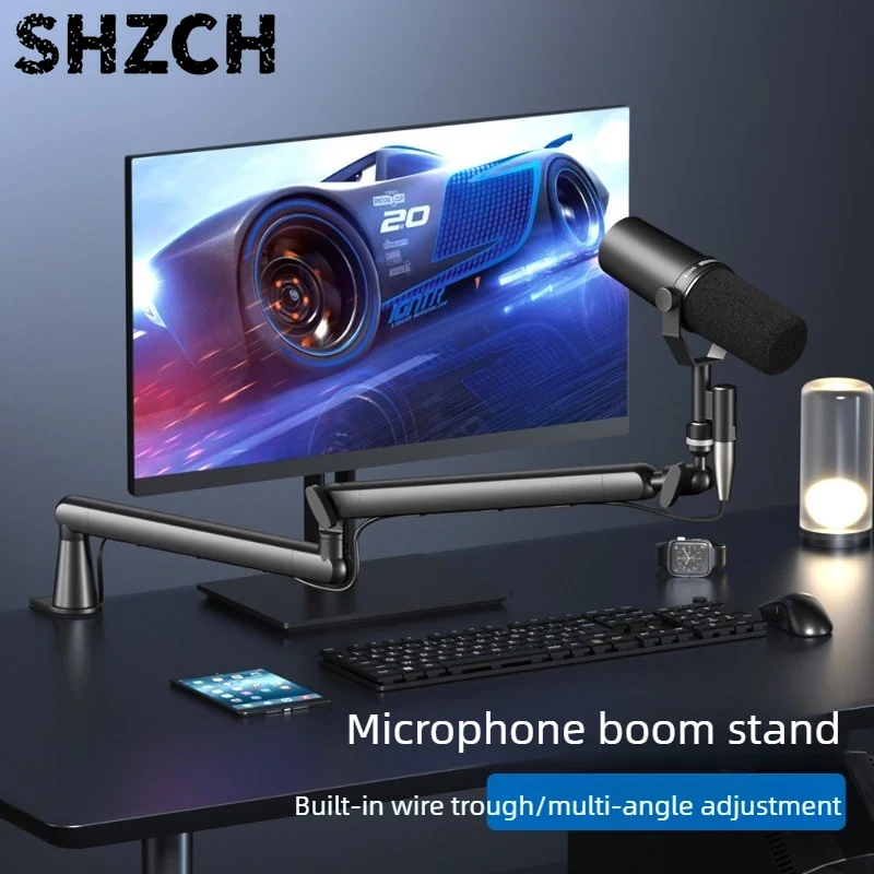 Microphone Stand Boom Arm Floor - Live Streaming Mic Stand Desktop Adjustable