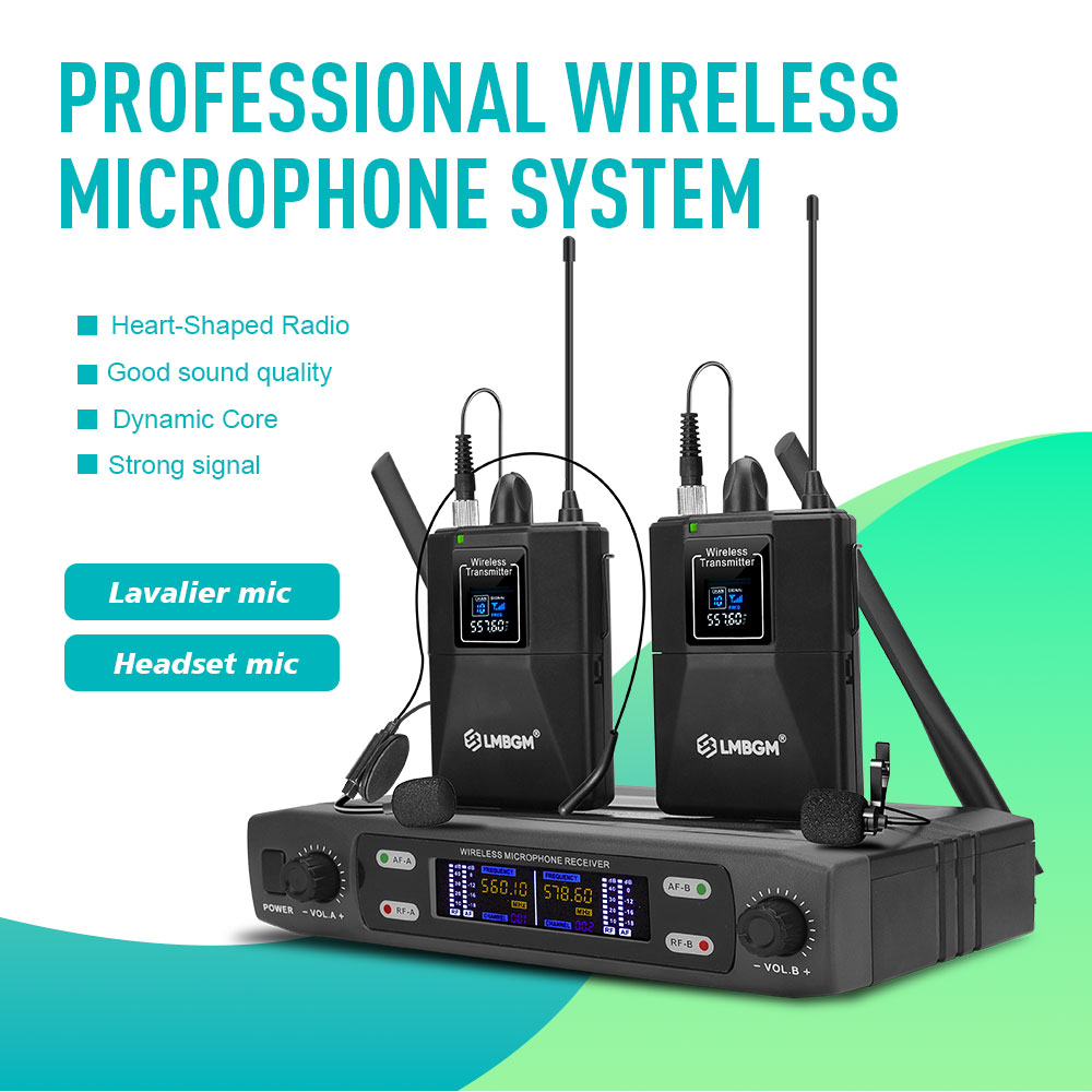 Wireless Lavalier Microphone Dual Receiver - LMBGM R22 2Channel UHF Wireless Lavalier