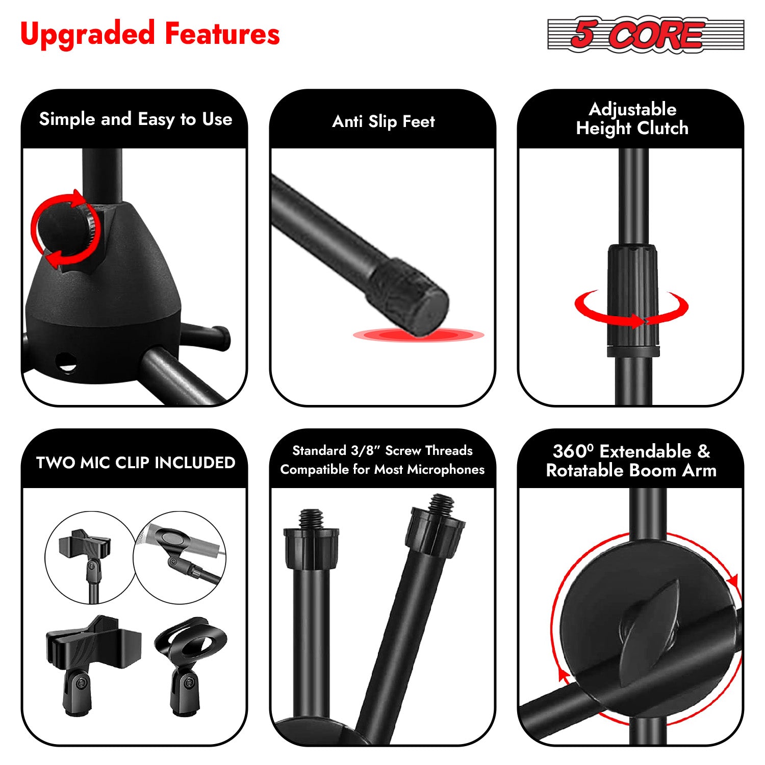 5 Core Tripod Mic Stand Adjust - Microphone Stand Boom Arm Floor review and price