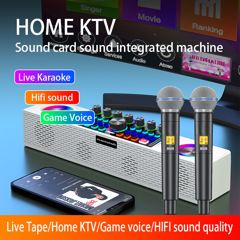 SY8 Live Broadcast Sound Card  - Karaoke Machine Portable With 2 Mic review and price