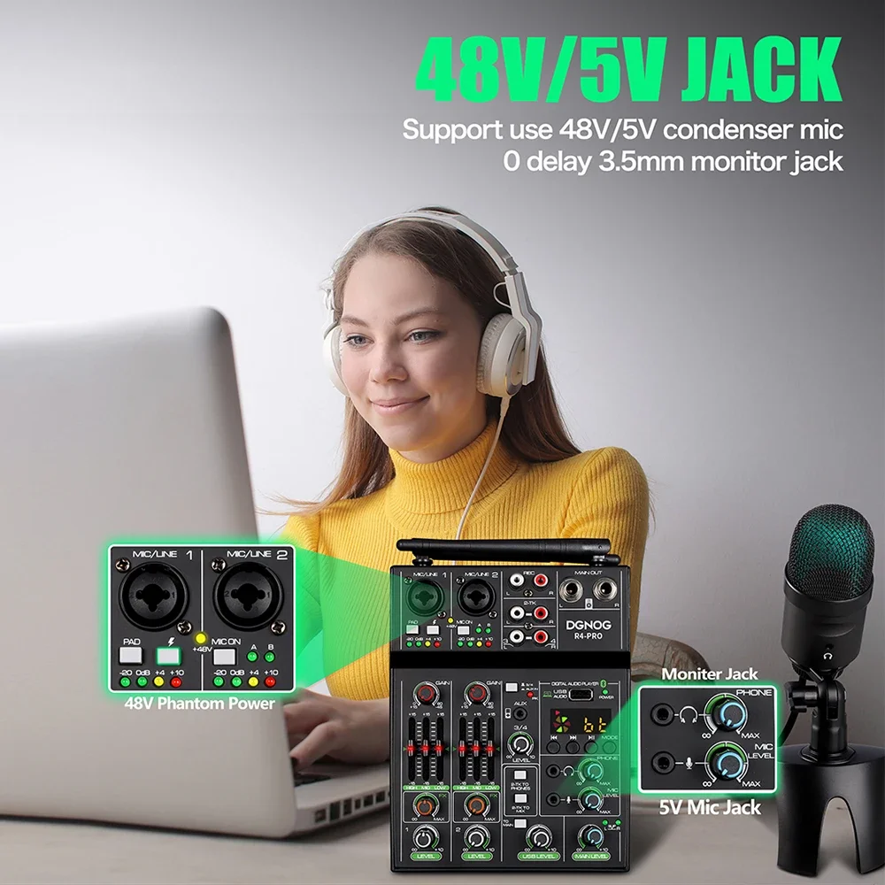 DGNOG 4 Channel Audio Mixer US - Karaoke Amplifier Mixer Bluetooth review and price